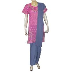 Casual Wear Cotton Salwar Kameez Chikan Embroidery Pink Size S (slk301)