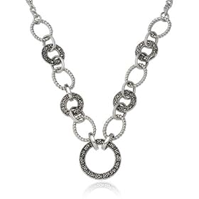 Sterling Silver Marcasite Circle Chain Necklace, 16 by