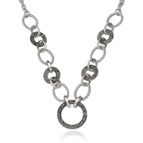 Sterling Silver Marcasite Circle Chain Necklace, 16″