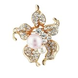 Pink Faux Pearl Rhinestone Flower Pin Brooch