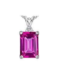 Original Star K (tm) Large 14x10mm Emerald Cut Created Pink Sapphire Pendant in 925 Sterling Silver