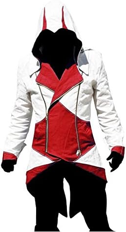 Jewelrydress Assassin's Creed 3 Connor Kenway Jacket Hoodie Coat Cosplay Costume White&Red XS
