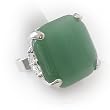 Silvertone Aventurine Quartz Square Cocktail Adjustable Fashion Ring