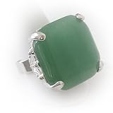 Silvertone Aventurine Quartz Square Cocktail Adjustable Fashion Ring
