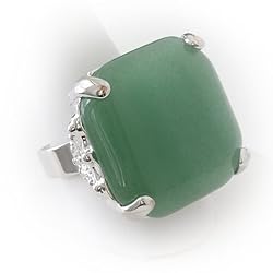 Silvertone Aventurine Quartz Square Cocktail Adjustable Fashion Ring