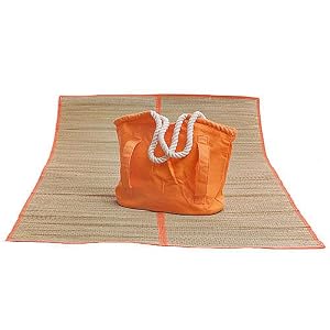 Orange Canvas Bag Bamboo Mat Summer Beach Bag