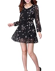 Floral Print Chiffon/Polyester Long Sleeves Spring Fall  Dress