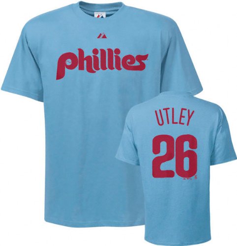 MLB Mens Philadelphia Phillies Chase Utley Coastal Blue Short Sleeve Basic Tee By Majestic (Coastal Blue, Medium) at Amazon.com