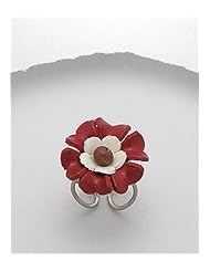 Red Flower Leather Ring In White Base