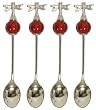 Decorative Dragonfly Cocktail Spoon Set of Four with Ruby Red Glass Bead