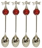 Decorative Dragonfly Cocktail Spoon Set of Four with Ruby Red Glass Bead