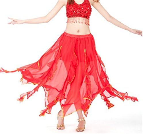 Tragarse Belly Dance Chiffon Lotus Leaf Skirt,Hollaween Carnival party Costume (Red)