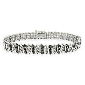 Sterling Silver Black Diamond Accent S Pattern Tennis Bracelet