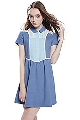 Short Sleeves Lace Cotton/Denim/Spandex Spring  Dress