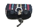 LYDC Navy Blue Mock Croc Flapover Crossbody Bag with Chain Strap