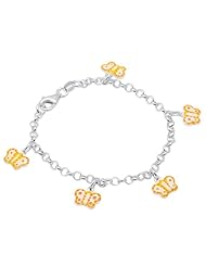 Unicornj Sterling Silver Childrens Bracelet with Butterfly Charms White Yellow Orange