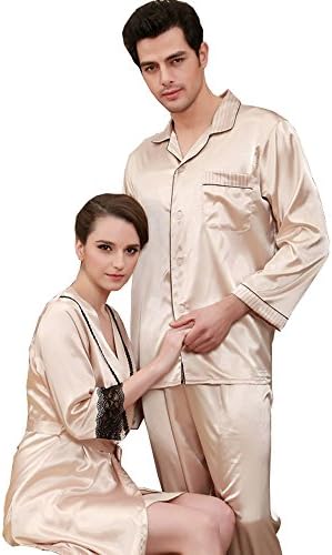 Wercan Lady/Women/Female Classic Pajamas Satin Nightgown Suit Sexy Sleepwear Robe Chemises Satin Nightgown Bath Women's Satin Pajamas, Cami Top Pj Set Longsleeve Lounger Pajama