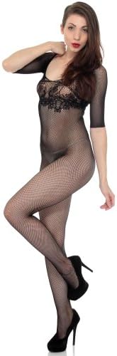 Simplicity Fashion Fishnet Bodystocking W/Detailed Pattern,Long Sleeves