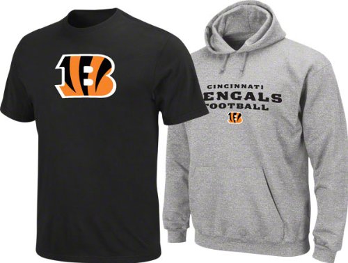 Cincinnati Bengals Black T-Shirt and Steel Hooded Sweatshirt Combo Pack