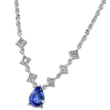 Search : 14K White Gold Sapphire & Diamond Pear Drop Necklace