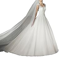 Modest Round Neck Natural   Waistline Lace Sheer  Satin  Ball Gown Wedding Dress 