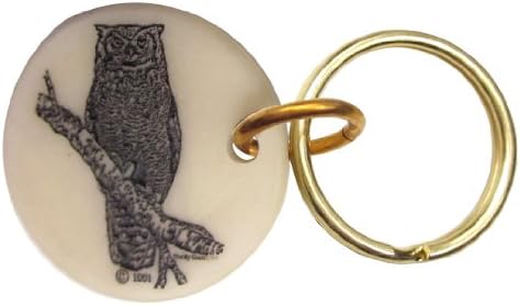 Montana Marble Etched Horned Owl Bird Keychain