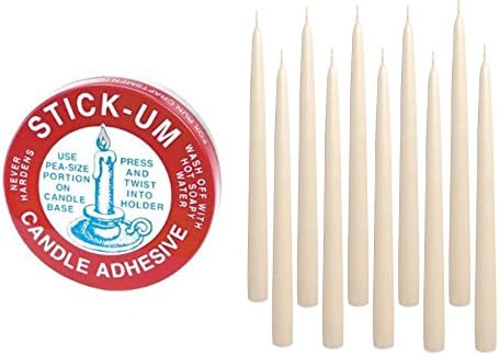 Elegant Taper candles Premium Hand Dipped 12" Tall Set of 12 with Candle Adhesive Holds Candles Straight