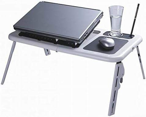 Height Adjustable Folding Laptop Table with Cooling Fans | Tablet and Notebook PC Tray Portable Lapdesk(White)