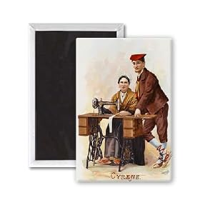 Buy 'Couple from Cyrene, Libya with their Singer Sewing Machine' - 3x2 inch Fridge Magnet - large... by Art247