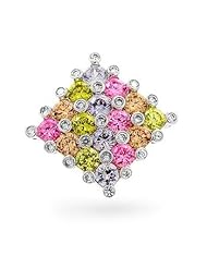 Alexander James White Gold Rhodium Bonded Pendant with Round Cut Multicolor CZ Accents in a Prong Setting in Silvertone Chain Not Included