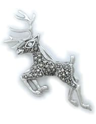 Silverflake -Marcasite Deer Pin Brooch w Cubic Zirconia CZ