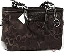 Authentic Coach Optic Signature Pleated East West Gallery Tote Handbag 13762 Brown