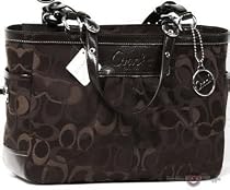 Authentic Coach Optic Signature Pleated East West Gallery Tote Handbag 13762 Brown