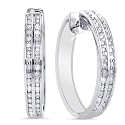 Sterling Silver 1.00 Carat Diamond Hoop Earrings