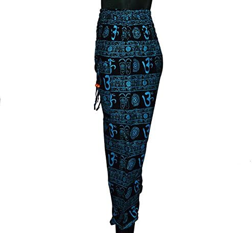 Revamp Women's Harem Om Printed Cotton Gypsy Pajama Black Pants Bohemian India