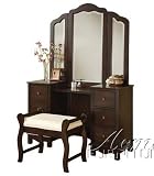 3pc Vanity Table, Mirror & Stool Set in Walnut Finish