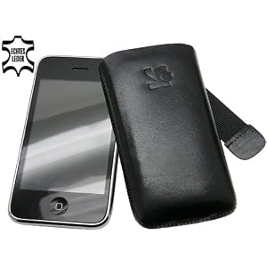 Original SunCase Leder Etui Tasche fuer Apple iPhone 3GS 16GB - 32GB 3G s - *Spezielle Anfertigung*  *Lasche mit Rueckzugfunktion*