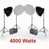 ePhoto 4000 Watt Digital Video Film Continuous Light Set Lighting Kit with 2 Carrying Case – 4 Light Stands, 4 Softboxes, 4 Light Heads, 20 Perfect Daylight Bulbs by ePhoto INC VL9058x2