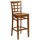 HERCULES Window Back Wood Restaurant Bar Stool - Cherry Finish - XU-DGW0007 ....