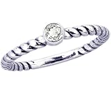 Twisted Sterling Silver Stackable Ring with Small Round Genuine Gemstone-White Topaz-in full,half,quarter sizes from 3.5 to 12_