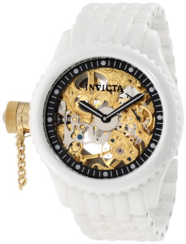 Invicta Men's 1923 Russian Diver Mechanical Gold Tone Skeleton Dial White Ceramic Watch