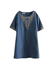 Plus Size Round Neck Short Sleeves Cotton/Denim  Dress