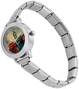 Special Design Phone Box and Big Ben in London of Britain Round Italian Charm Watch