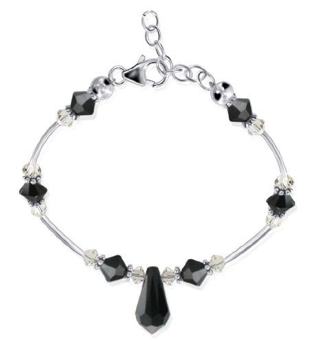 41PkafiUArL Black Crystal Bali Beads Sterling Silver 7 7.5 8 8.5 Length Adjustable Bracelet Lobster Clasp
