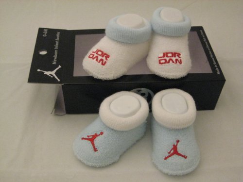 Nike Jordan Booties Girl Boy NEW Born Baby Infant 0-6 Months Black/Grey and White/Light Blue with Jordan Sign 2 PCS One Set New (WHITE/LIGHT BLUE (082509))
