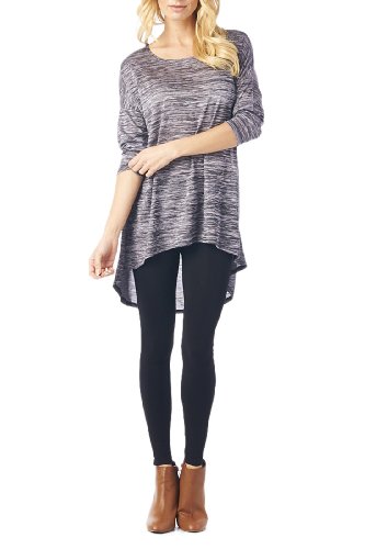 Women'S Hacci High & Low Tunic with 3/4 Sleeves - Solid