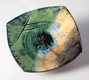 Follette Pottery Low Bamboo Bowl Plate with Crystalline Glaze