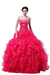 Strapless  Floor Length Organza/Satin  Crystals Beaded Crystal   Ball Gown Quinceanera Dress  With Rhinestones and Ruffles