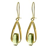 10k Yellow Gold Bridge Cut Green Quartz Earrings