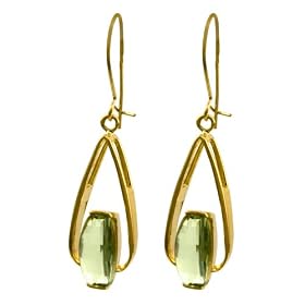10k Yellow Gold Bridge Cut Green Quartz Earrings by